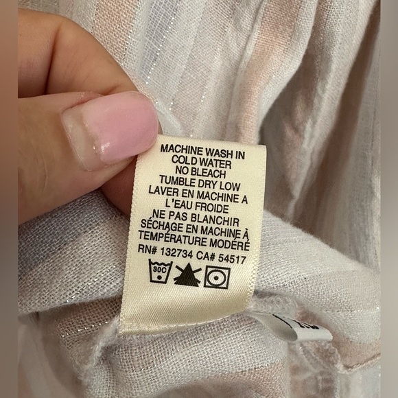Cloth & Stone Anthropologie Linen Blend Sparkle Striped Top Tie Sleeve-V Neck-XL - Picture 5 of 10